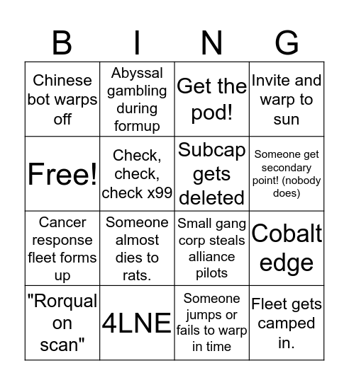 Rub's roams bingo Card