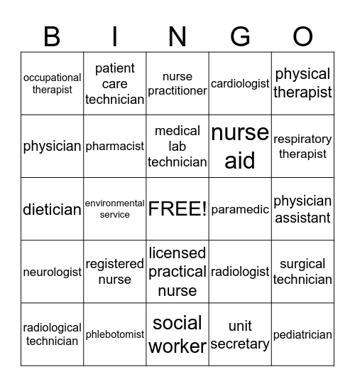 Health Career Bingo Card