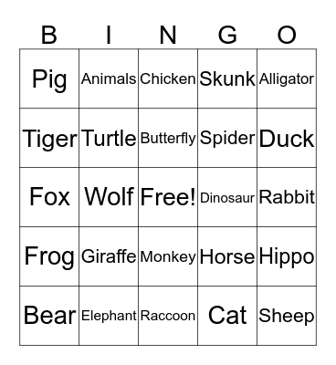 ASL Animal Bingo Card