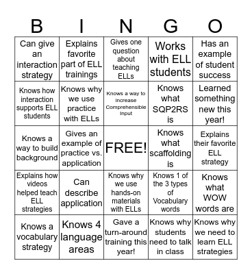 ELL Information Bingo  Bingo Card