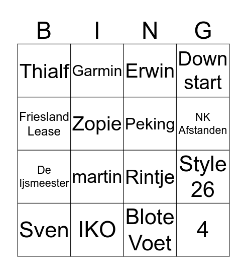 Schaatsbingo Card