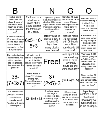 Winter Break Math BINGO Challenge Bingo Card