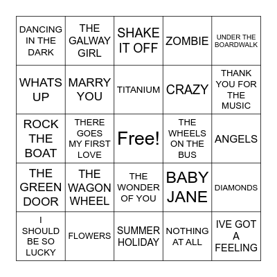 ROBBIES SONGS Bingo Card