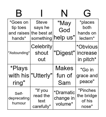 Steve Bingo Card