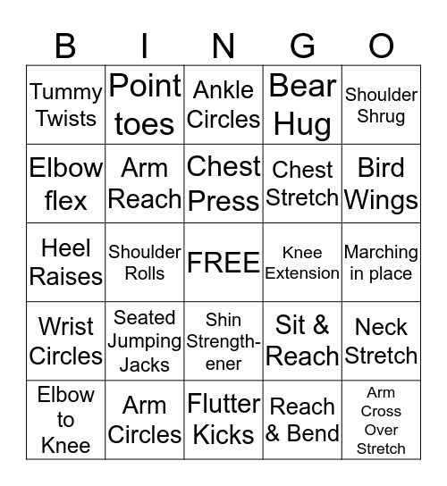 Chair Activity Bingo Card