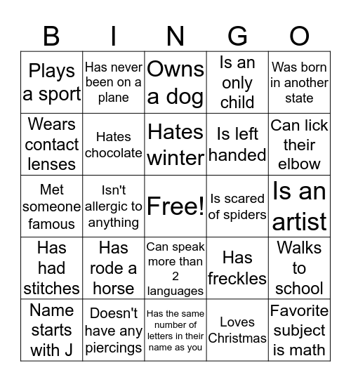 Find someone who...  Bingo Card