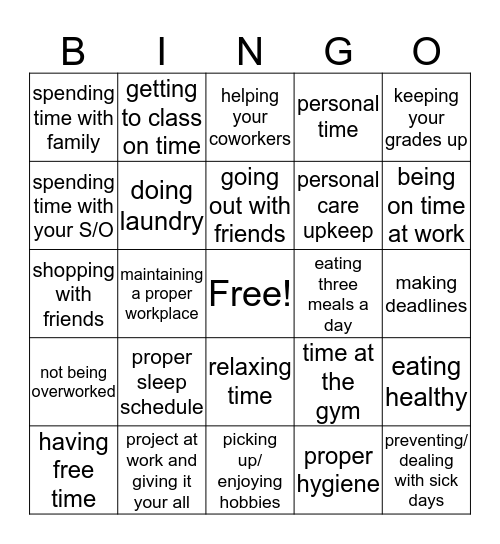 Work life bingo Card