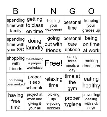 Work life bingo Card