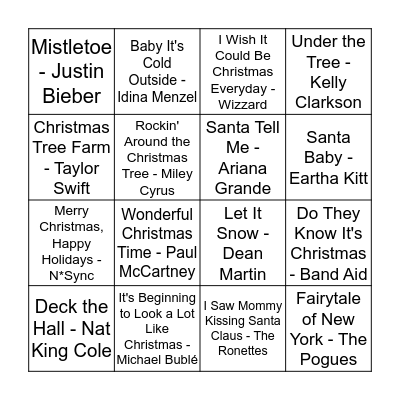 Christmas Rock and Roll Bingo! Bingo Card