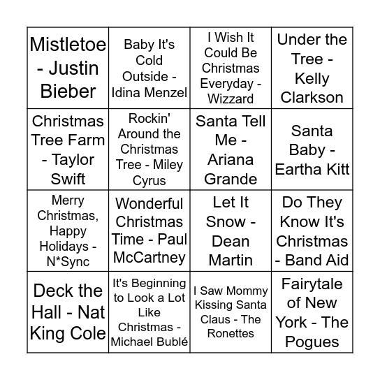 Christmas Rock and Roll Bingo! Bingo Card