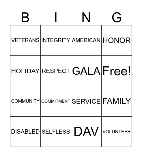 DAV Holiday Bingo Card