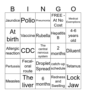 Vaccine BINGO Card