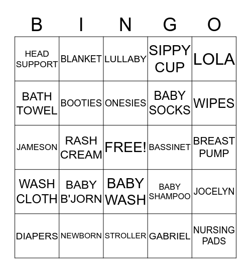 BABY SHOWER Bingo Card