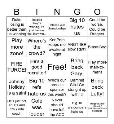 Terps Men's Basketball Bingo Card