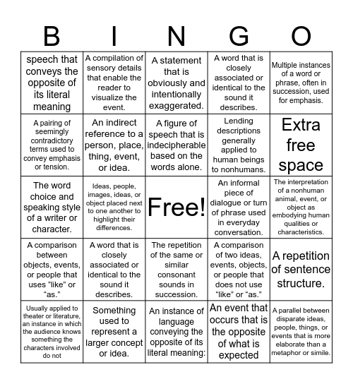 Rhetorical Device Bingo Card