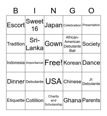 Coming-Of-Age-Traditions Bingo Card