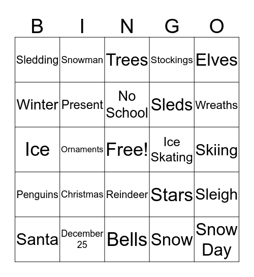 Lela's Winter  Bingo Card