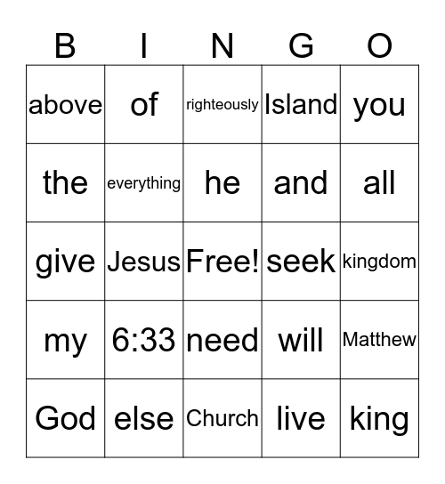 SCRIPTURE BINGO Card
