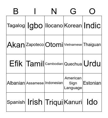 Language Access Services Bingo Card