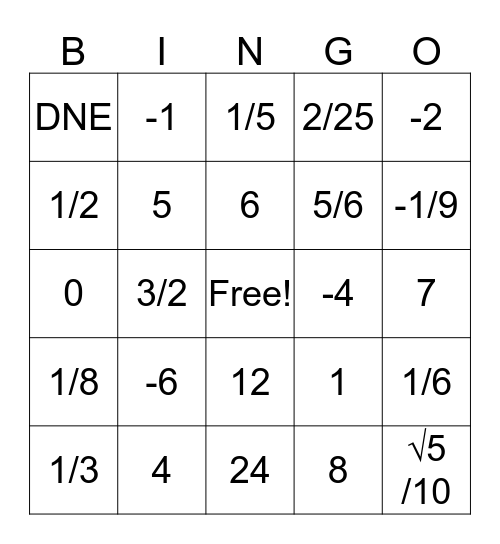 Math is Fun Bingo Card