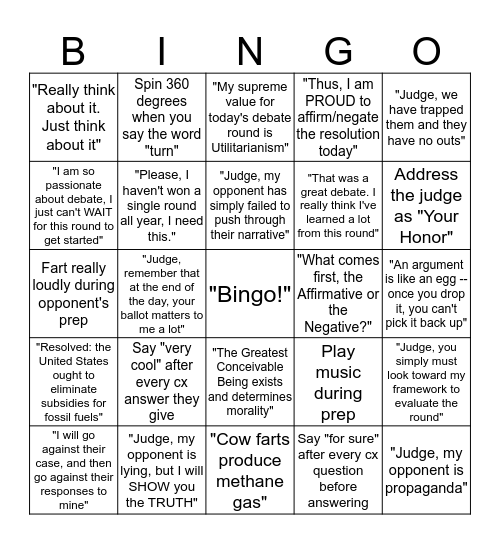 Debate ND Bingo Card