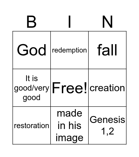 Story of the Bible Bingo Card