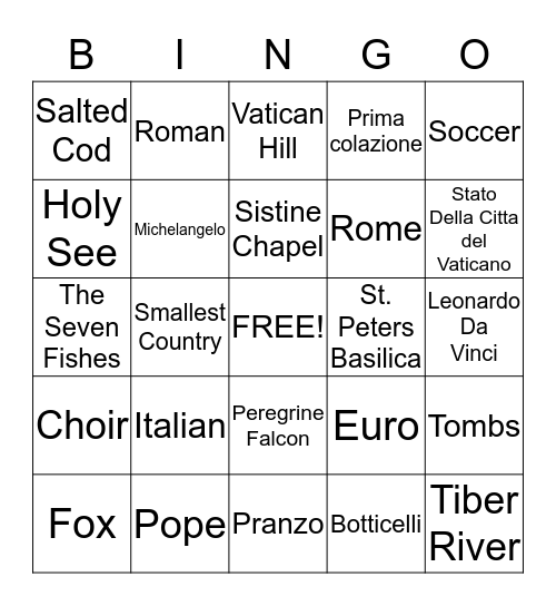 ROMERO'S VATICAN BINGO Card