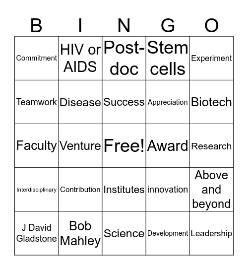 Gladstone Bingo Card