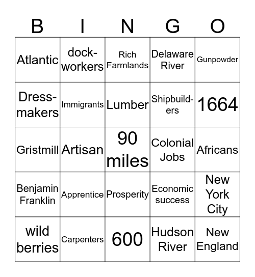 Middle Colonies: Busy Farms & Seaports Bingo Card