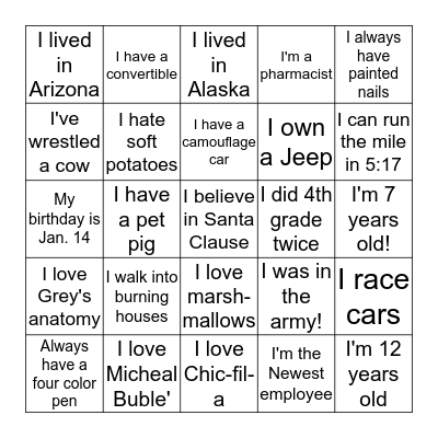 JD Johnson Christmas Bingo Card