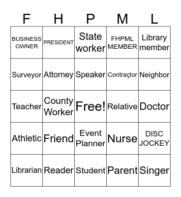 FHPML Bingo Card