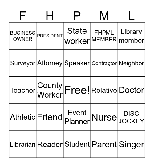 FHPML Bingo Card
