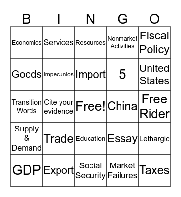 Economics Bingo Card