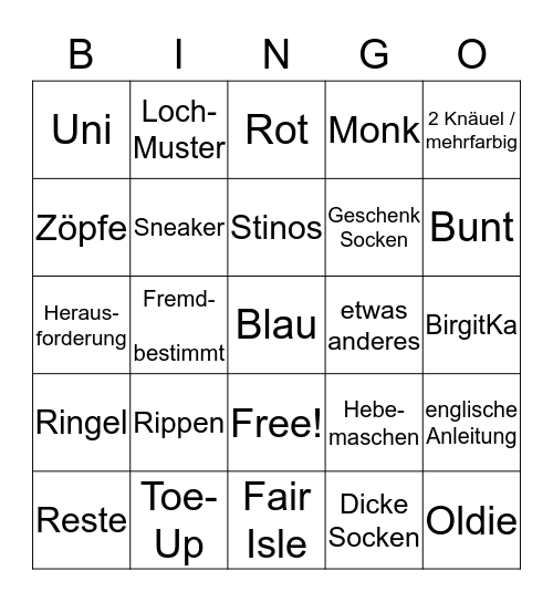 zutaten's Socken Bingo Card