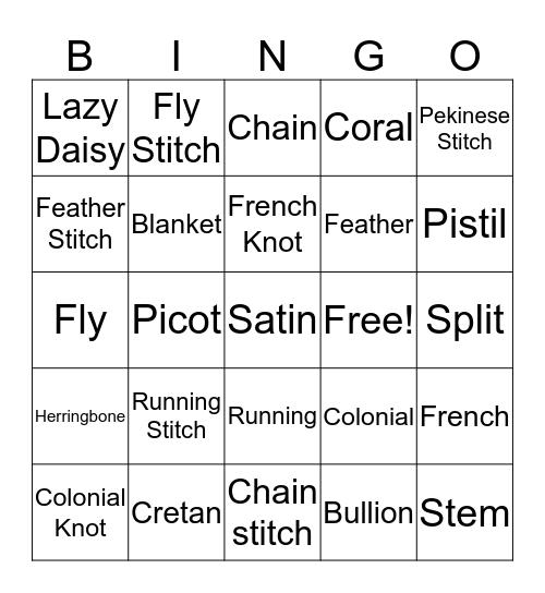 Stitch Bingo Card