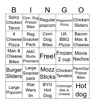 Concessions Bingo Card