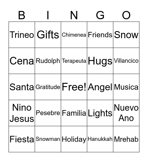 MRehab's Holiday Get-Together Bingo Card