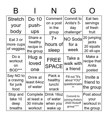 Health & Fitness Bingo with Anita Bingo Card