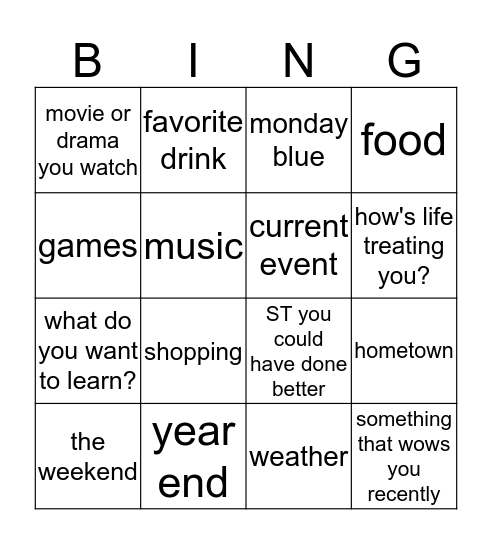 Untitled Bingo Card