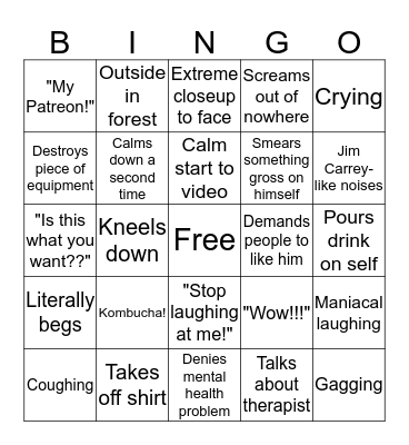 Onision Video Bingo Card