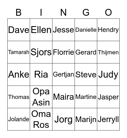 Kerstdiner familie Bingo Card