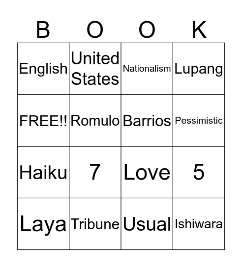 JAPANESE PERIOD Bingo Card