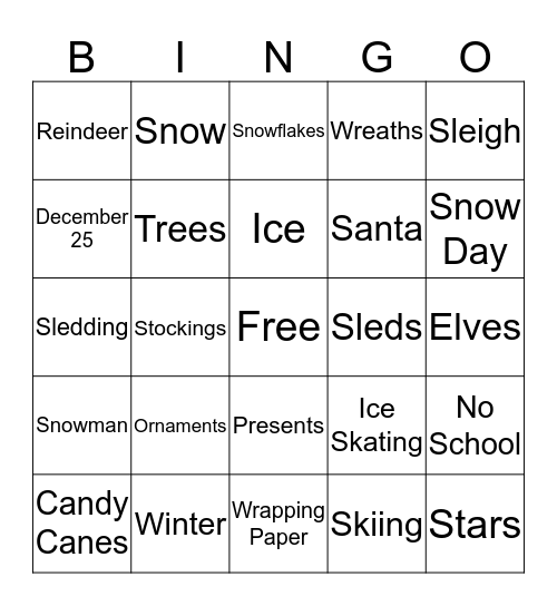 Lela's  Winter Bingo Card