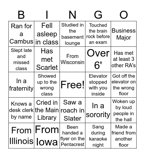 Floor 10 Bingo Card