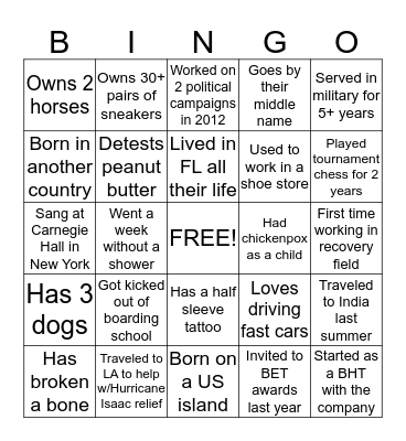 A-Team Bingo Card