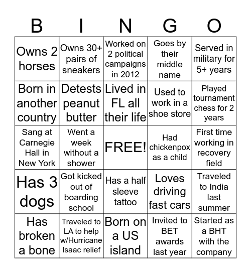 A-Team Bingo Card