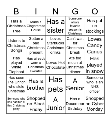 Holiday Party People Bingo Card