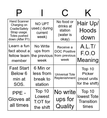 DTW1 PEAK Bingo Card
