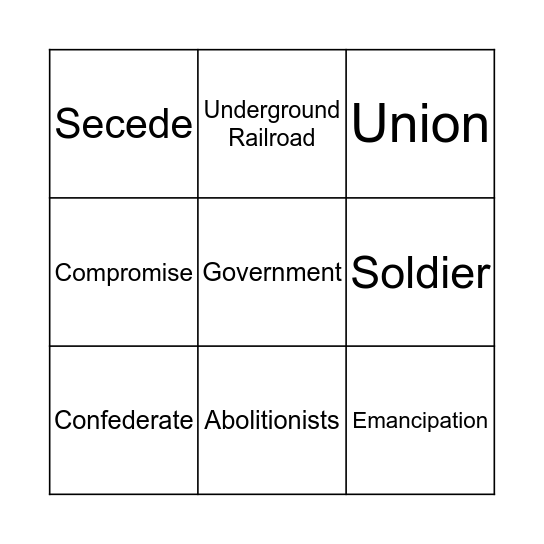 Civil War Bingo Card