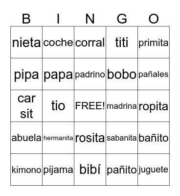 Amaia's Baby Shower Bingo Card